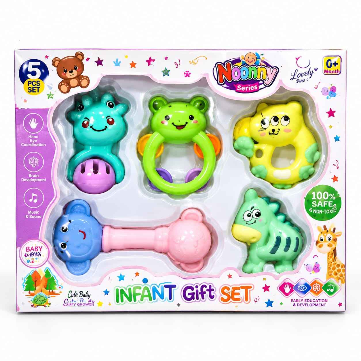 Baby Rattle Set of 5 – Five Animal Friends for First Grasping, Shaking & Sensory Play